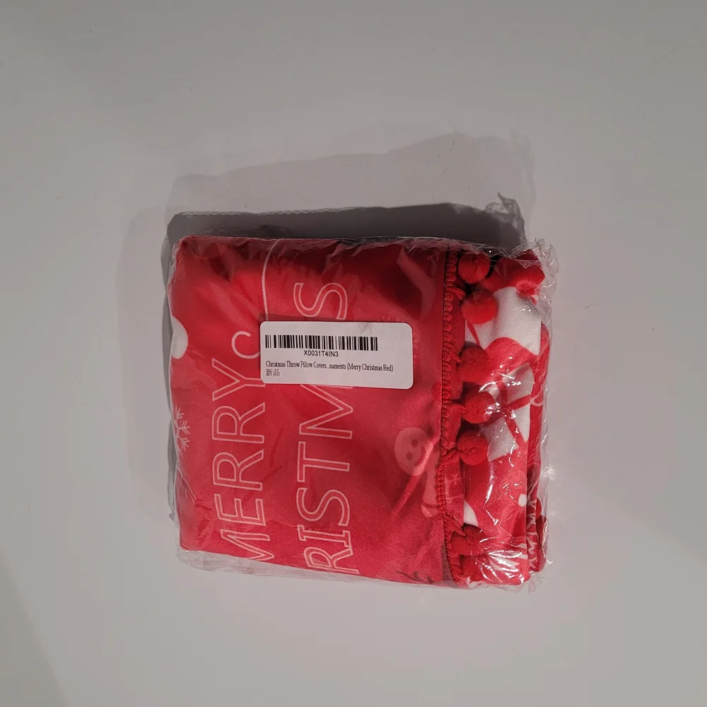 Merry Christmas Pillow Covers with Pom-Poms